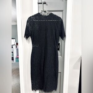Remarkable Black Sheer Lace Short Sleeve Dress
